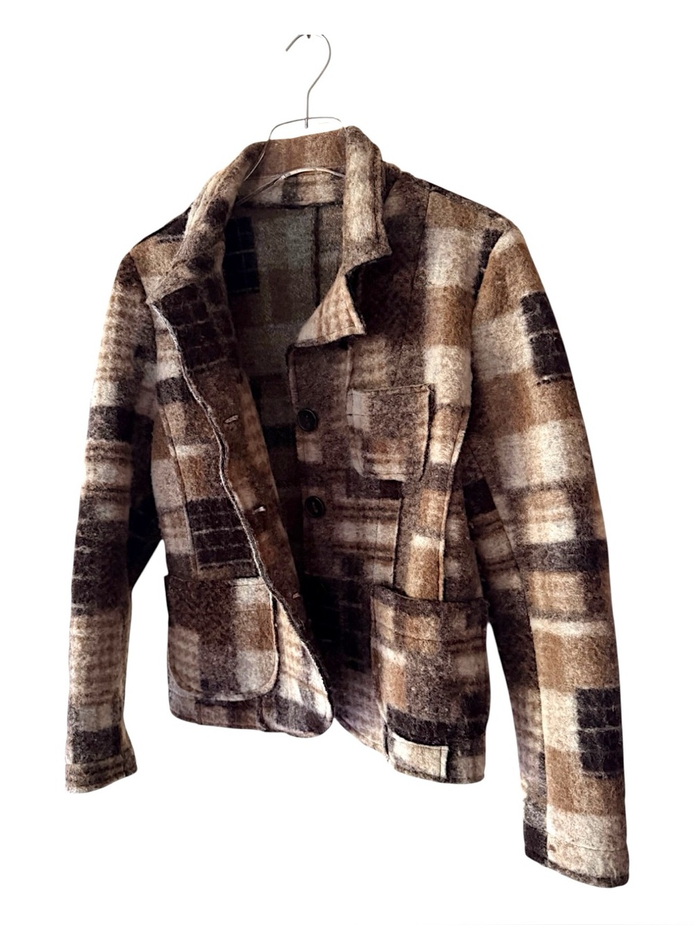 MADE IN ITALY Unique Felted Wool Plaid Jacket M